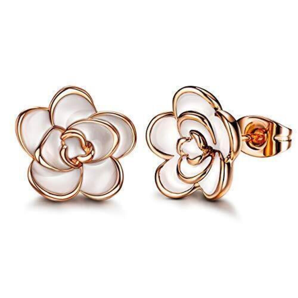 1701 Flower Stud Earrings Hypoallergenic - 18K Gold Plated Rose Earrings
